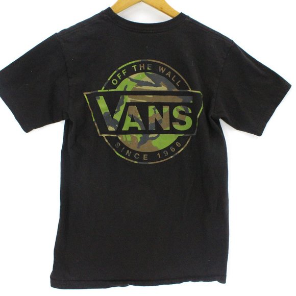 Vans Shirts Vans Mens Casual Black Short Sleeve Crew Neck Camo Graphic Off The Wall Small